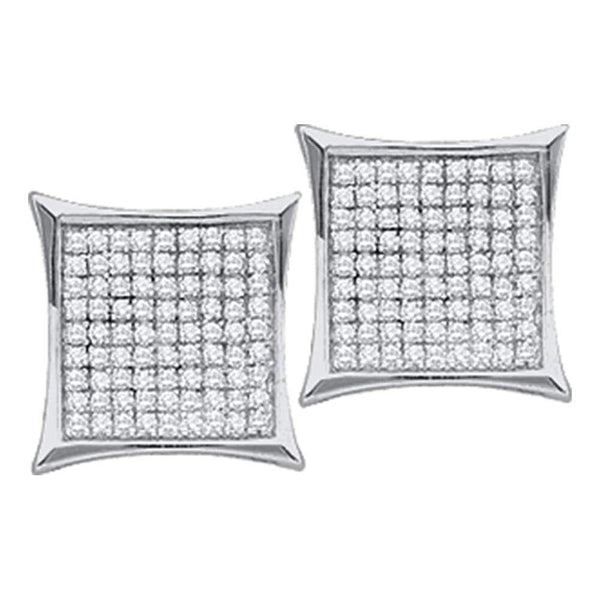 14K White Gold Round Diamond Square Kite Cluster Stud Earrings 1/10 Cttw - Gold Americas