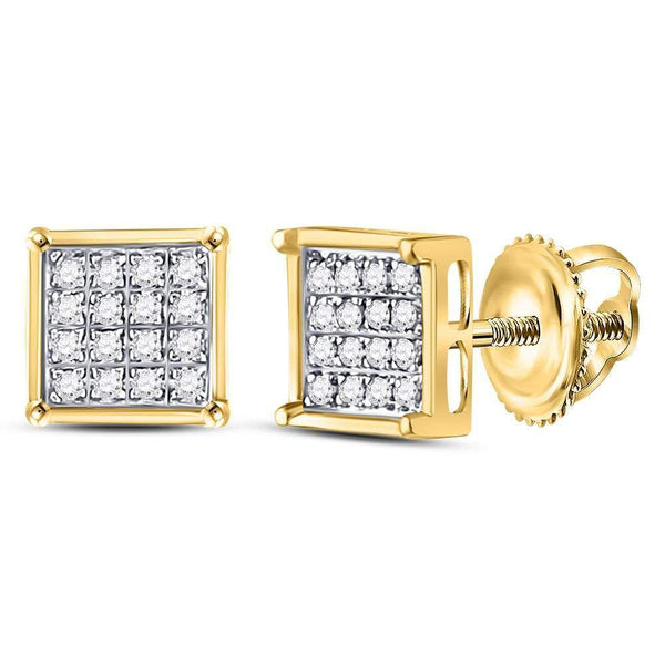 10K Yellow Gold Round Diamond Square Cluster Earrings 1/10 Cttw - Gold Americas