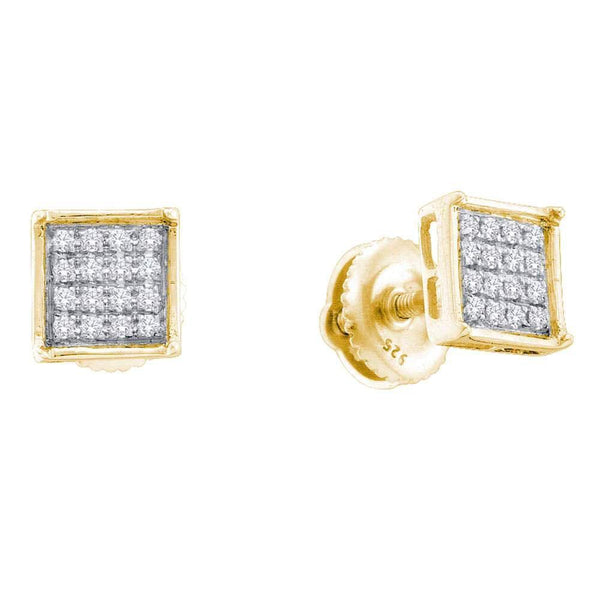 14K Yellow Gold Round Diamond Square Cluster Earrings 1/10 Cttw - Gold Americas