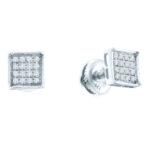 14K White Gold Round Diamond Square Cluster Earrings 1/10 Cttw - Gold Americas