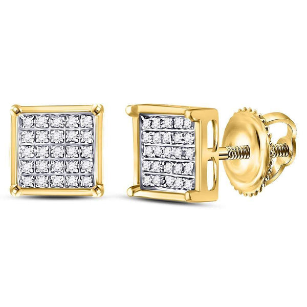 10K Yellow Gold Unisex Round Diamond Square Cluster Stud Earrings 1/6 Cttw - Gold Americas