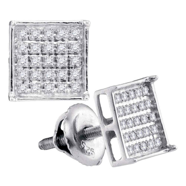 14K White Gold Unisex Round Diamond Square Cluster Stud Earrings 1/6 Cttw - Gold Americas