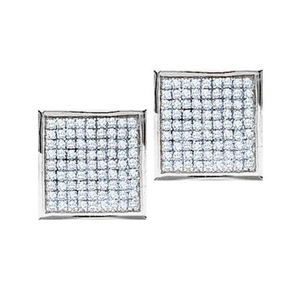 10K White Gold Round Pave-set Diamond Square Cluster Earrings 1/2 Cttw - Gold Americas