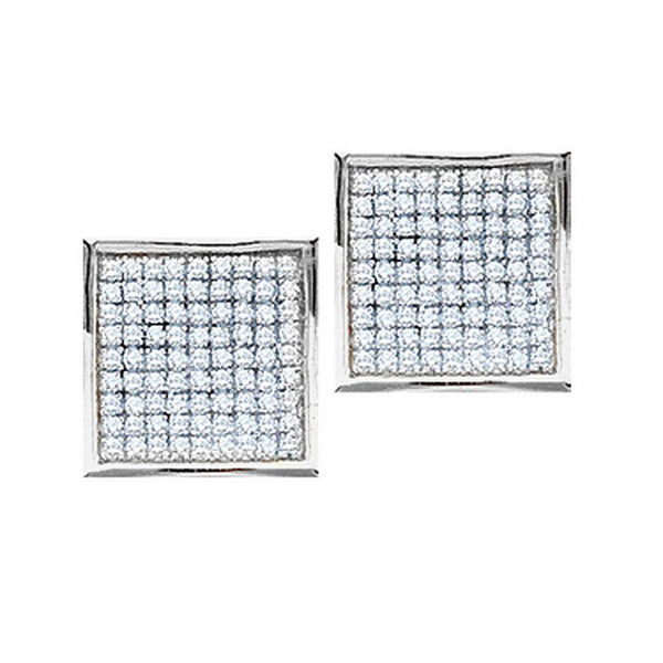 14K White Gold Round Pave-set Diamond Square Cluster Earrings 7/8 Cttw - Gold Americas