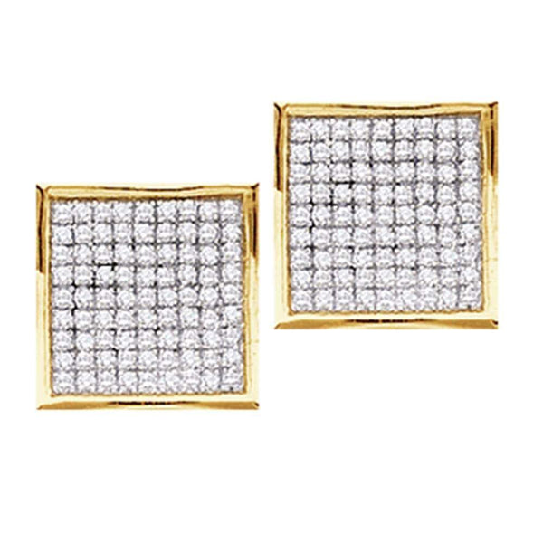 14K Yellow Gold Round Pave-set Diamond Square Cluster Earrings 7/8 Cttw - Gold Americas