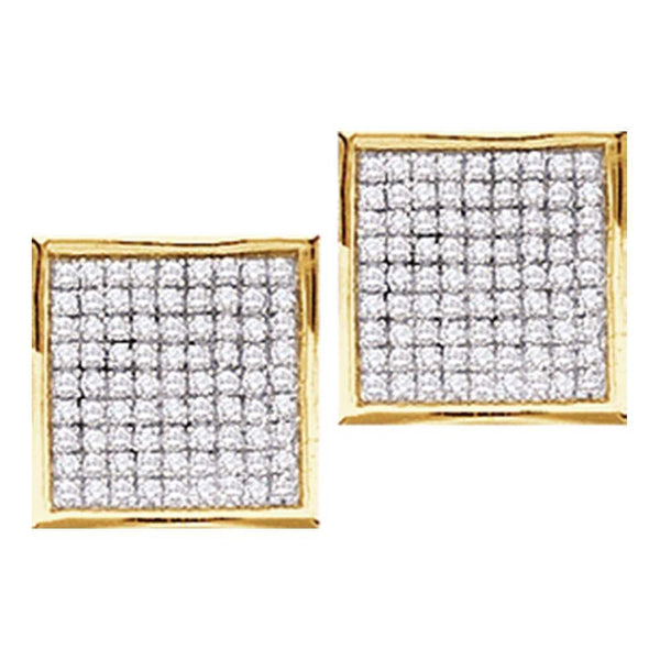 10K Yellow Gold Round Diamond Square Cluster Stud Earrings 1/20 Cttw - Gold Americas