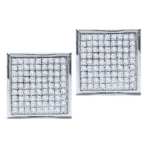 14K White Gold Round Diamond Square Cluster Stud Earrings 1/20 Cttw - Gold Americas