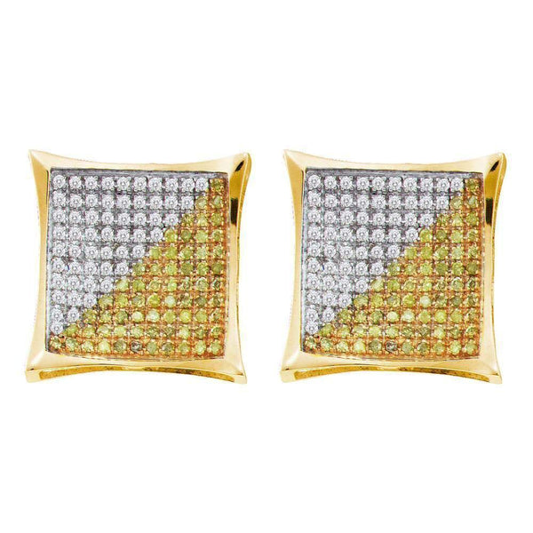 10K Yellow Gold Mens Round Color Enhanced Diamond Square Kite Cluster Earrings 1/6 Cttw - Gold Americas