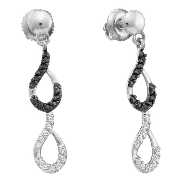 14K White Gold Round Black Color Enhanced Diamond Dangle Earrings 1/3 Cttw - Gold Americas