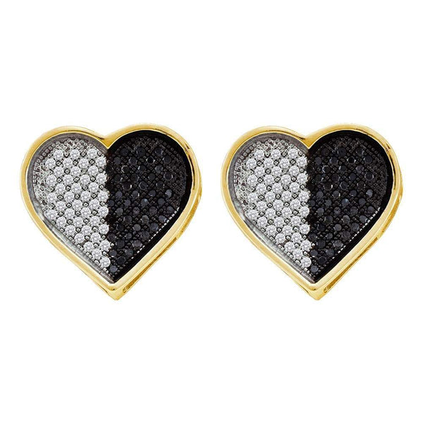 White Gold Round Black Color Enhanced Diamond Heart Screwback Earrings