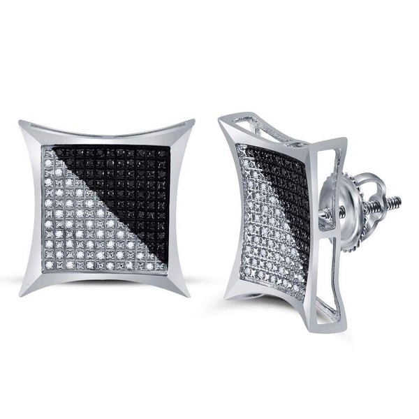 Sterling Silver Unisex Round Color Enhanced Black Diamond Square Kite Cluster Earrings 1/2 Cttw - Gold Americas