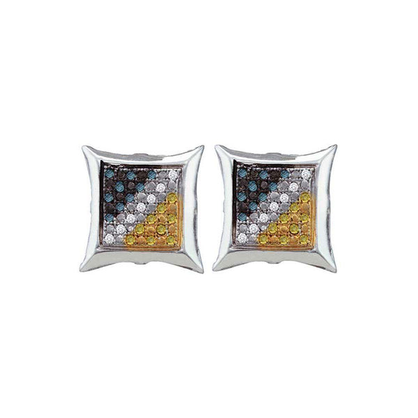 Sterling Silver Mens Round Blue Yellow Color Enhanced Diamond Square Cluster Earrings 1/6 Cttw - Gold Americas