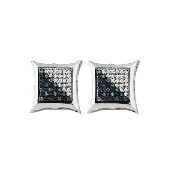 Sterling Silver Mens Round Blue Color Enhanced Diamond Square Cluster Earrings 1/6 Cttw - Gold Americas