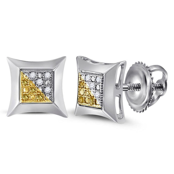 Sterling Silver Unisex Round Color Enhanced Yellow Diamond Stud Earrings 1/20 Cttw - Gold Americas