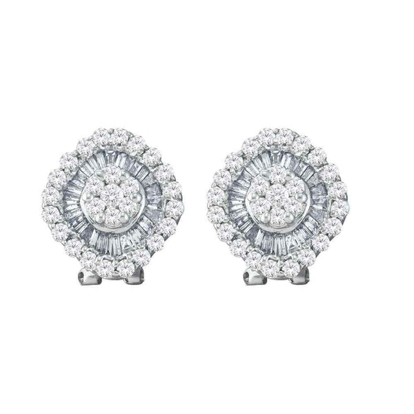 14K White Gold Round Diamond Square Cluster French-clip Earrings 1-1/2 Cttw - Gold Americas