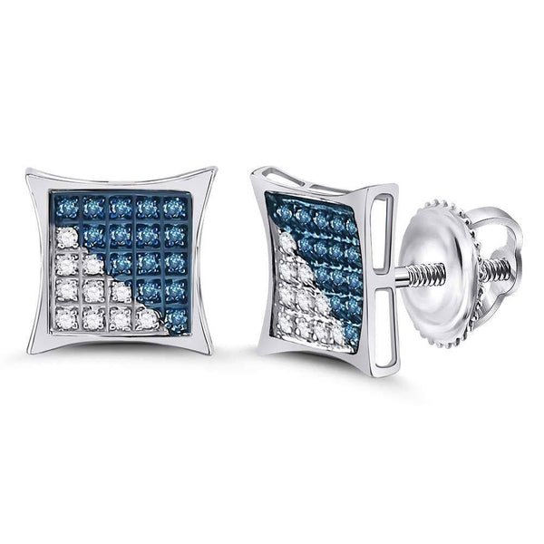 10K White Gold Mens Round Blue Color Enhanced Diamond Square Cluster Stud Earrings 1/6 Cttw - Gold Americas