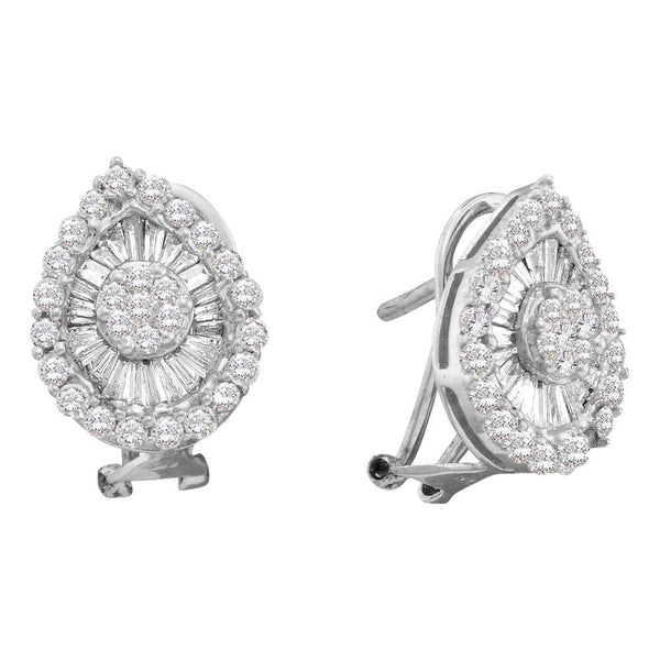 14K White Gold Round Diamond Oval Cluster Earrings 1-1/4 Cttw - Gold Americas
