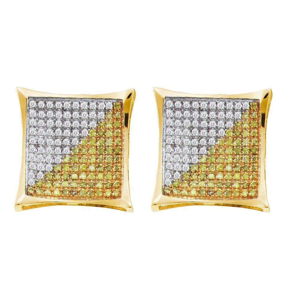 10K Yellow Gold Mens Round Yellow Color Enhanced Diamond Square Kite Cluster Screwback Earrings 1/2 Cttw - Gold Americas
