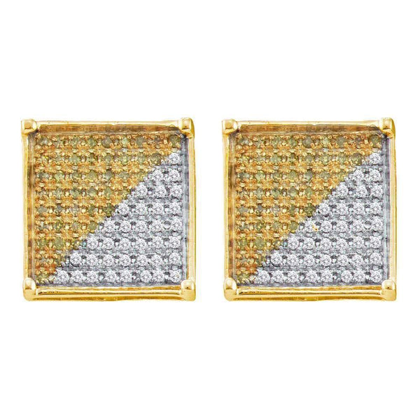 10K Yellow Gold Mens Round Yellow Color Enhanced Diamond Square Cluster Earrings 1/3 Cttw - Gold Americas