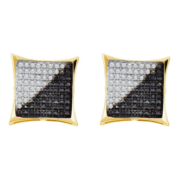 10K Yellow Gold Mens Round Black Color Enhanced Diamond Square Kite Cluster Earrings 3/4 Cttw - Gold Americas