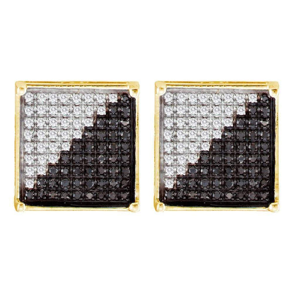 10K Yellow Gold Mens Round Black Color Enhanced Diamond Square Cluster Earrings 1/6 Cttw - Gold Americas