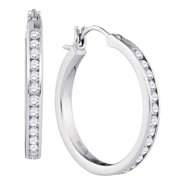 14K White Gold Round Diamond Hoop Snap-down Post Earrings 1.00 Cttw - Gold Americas