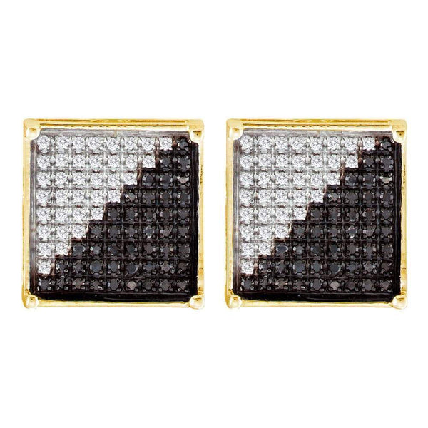 10K Yellow Gold Mens Round Black Color Enhanced Diamond Square Cluster Earrings 1/3 Cttw - Gold Americas