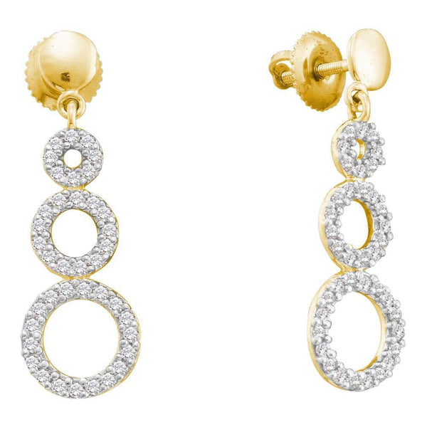 14K Yellow Gold Round Diamond Triple Circle Screwback Dangle Earrings 3/8 Cttw - Gold Americas