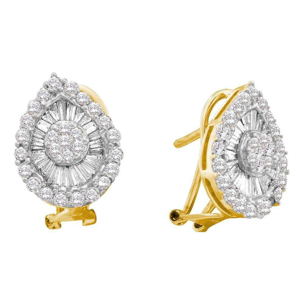 14K Yellow Gold Round Diamond Oval Cluster Earrings 1-1/4 Cttw - Gold Americas