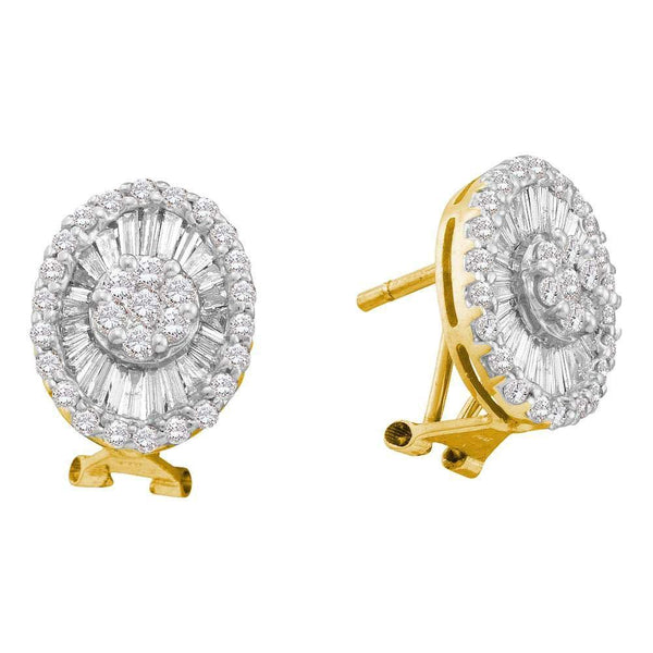 14K Yellow Gold Round Diamond French-clip Oval Earrings 1-5/8 Cttw - Gold Americas