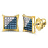 10K Yellow Gold Mens Round Blue Color Enhanced Diamond Square Kite Cluster Earrings 1/6 Cttw - Gold Americas