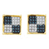 10K Yellow Gold Round Blue Color Enhanced Diamond Square Checkered Cluster Earrings 1/4 Cttw - Gold Americas