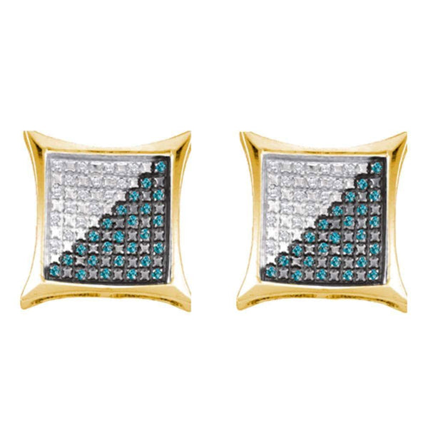 Sterling Silver Mens Round Blue Color Enhanced Diamond Square Kite Earrings 1/4 Cttw - Gold Americas