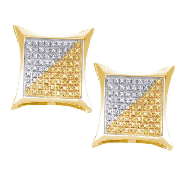 Yellow-tone Sterling Silver Mens Round Color Enhanced Diamond Square Kite Clusters Earrings 1/4 Cttw - Gold Americas
