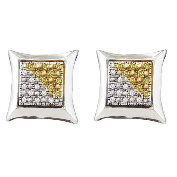 Sterling Silver Mens Round Yellow Color Enhanced Diamond Square Kite Cluster Earrings 1/8 Cttw - Gold Americas