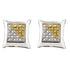 Sterling Silver Mens Round Yellow Color Enhanced Diamond Square Kite Cluster Earrings 1/8 Cttw - Gold Americas