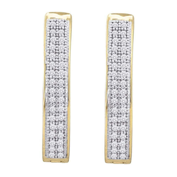 10K Yellow Gold Round Diamond Double Row Hoop Earrings 1/5 Cttw - Gold Americas