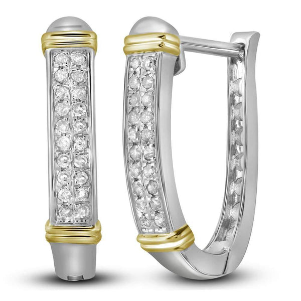 10K Two-tone Gold Round Diamond Oblong Hoop Earrings 1/6 Cttw - Gold Americas