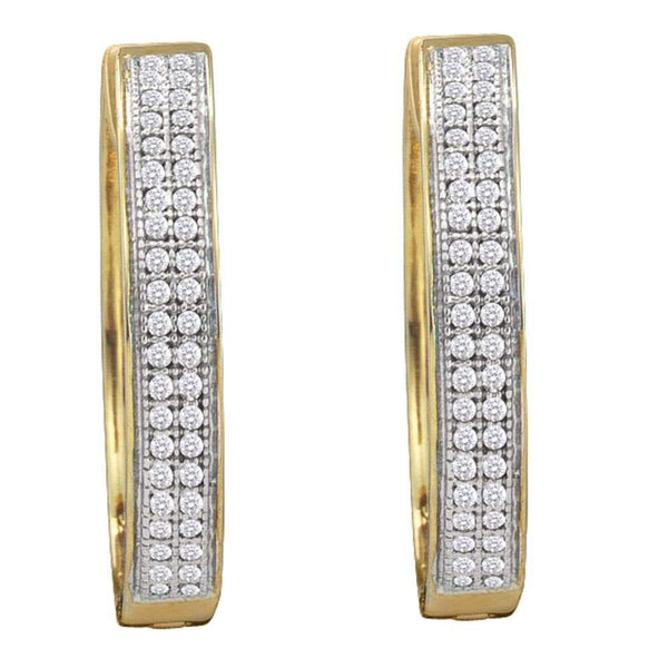 10K Yellow Gold Round Diamond Double Row Pave Hoop Earrings 1/4 Cttw - Gold Americas