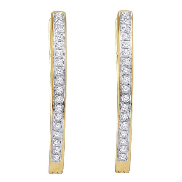 10K Yellow Gold Round Diamond Single Row Hoop Earrings 1/10 Cttw - Gold Americas