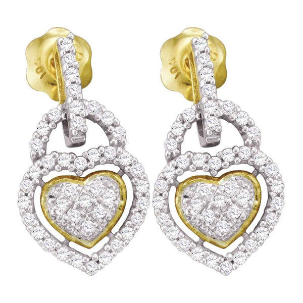 10K Yellow Gold Round Diamond Heart Frame Cluster Dangle Earrings 1/3 Cttw - Gold Americas