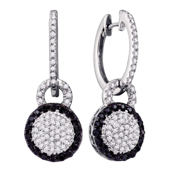 10K White Gold Round Black Color Enhanced Diamond Framed Cluster Dangle Earrings 1/2 Cttw - Gold Americas