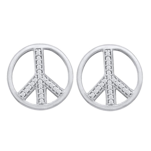 10K White Gold Round Diamond Peace Sign Stud Earrings 1/6 Cttw - Gold Americas