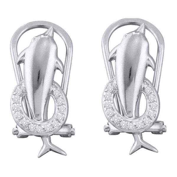 10K White Gold Round Diamond Dolphin French-clip Stud Earrings 1/12 Cttw - Gold Americas