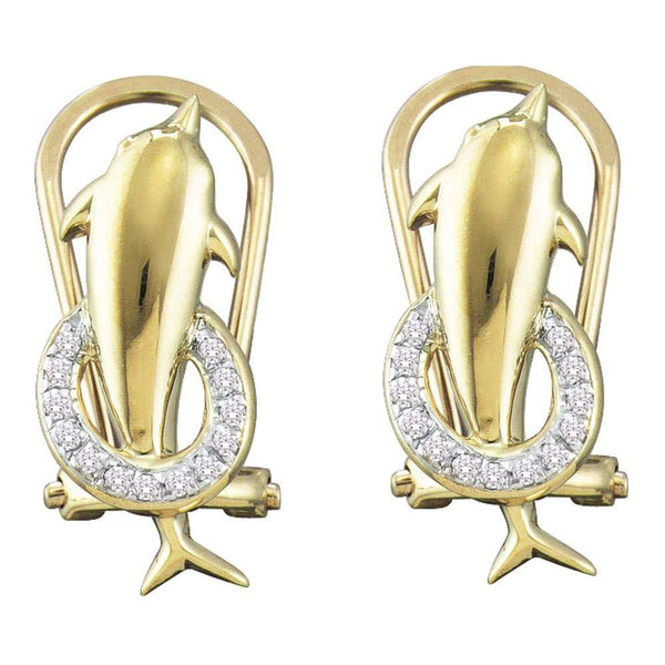 10K Yellow Gold Round Diamond Dolphin French-clip Stud Earrings 1/12 Cttw - Gold Americas