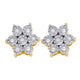 Yellow-tone Sterling Silver Round Diamond Illusion Flower Cluster Earrings 1/8 Cttw