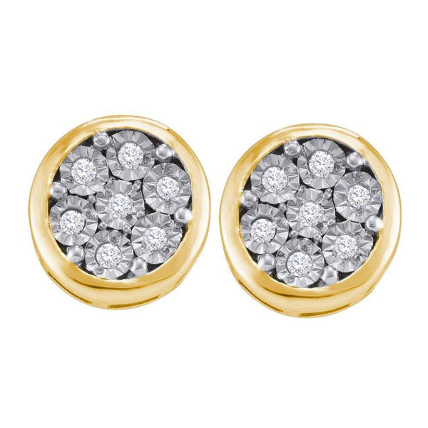 Yellow-tone Sterling Silver Round Diamond Cluster Stud Earrings 1/10 Cttw - Gold Americas