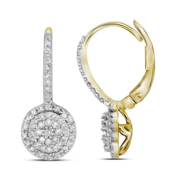 10K Yellow Gold Round Diamond Flower Cluster Dangle Leverback Earrings 1/2 Cttw - Gold Americas