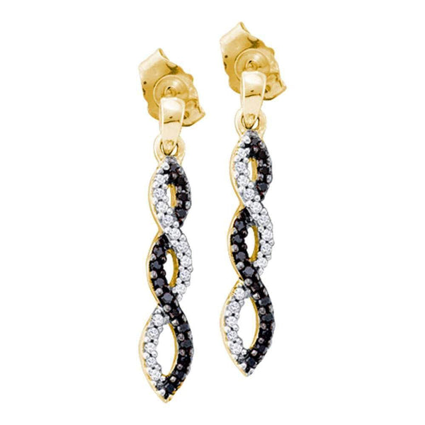 10K Yellow Gold Round Black Color Enhanced Diamond Infinity Dangle Screwback Earrings 1/6 Cttw - Gold Americas