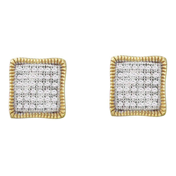 10K Yellow Gold Round Pave-set Diamond Square Cluster Milgrain Earrings 1/4 Cttw - Gold Americas